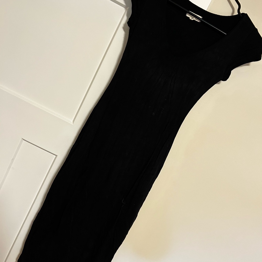 See You Monday Black V-Neck Bodycon Midi Dress